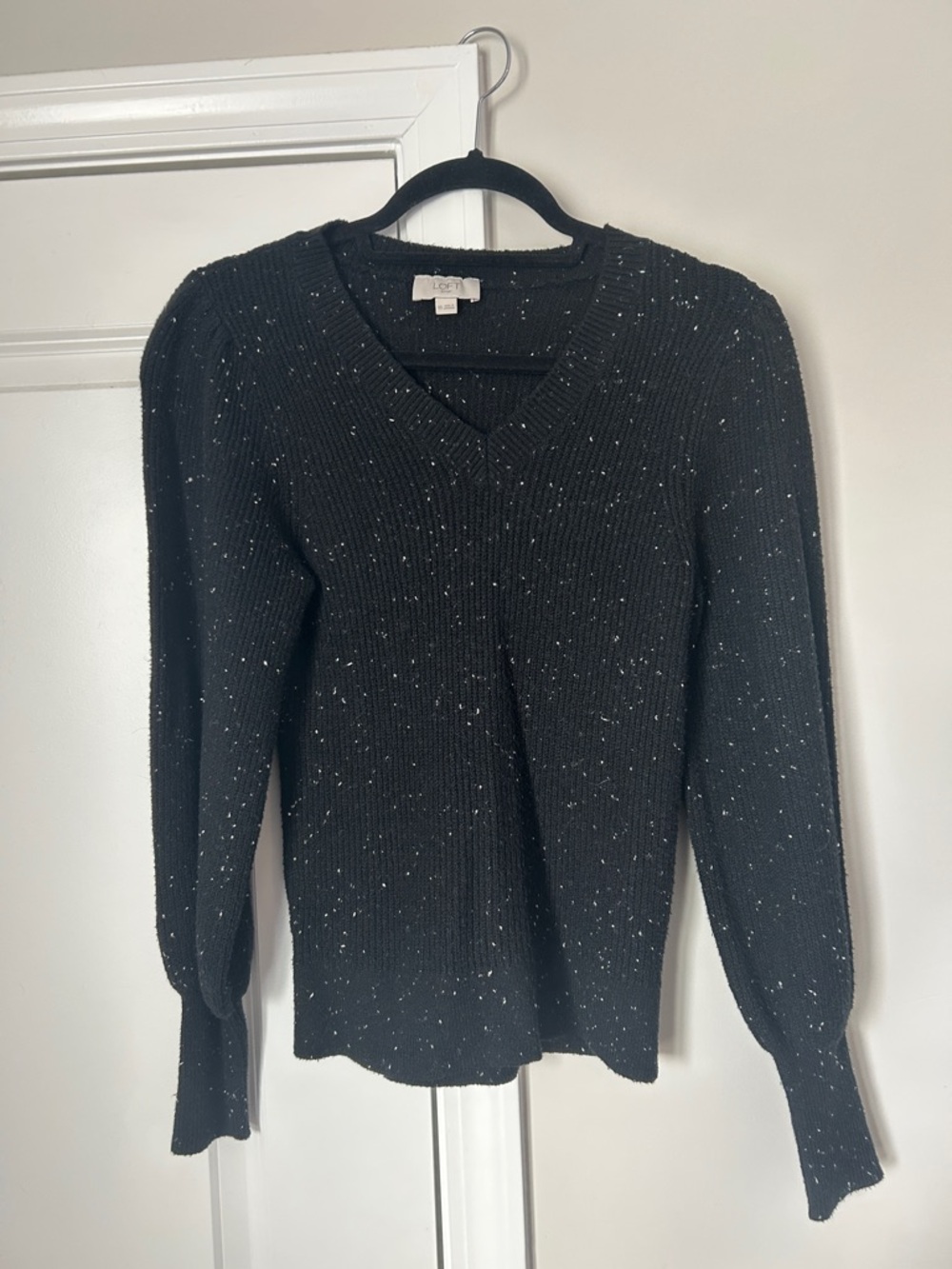LOFT Black Speckled V-Neck Sweater